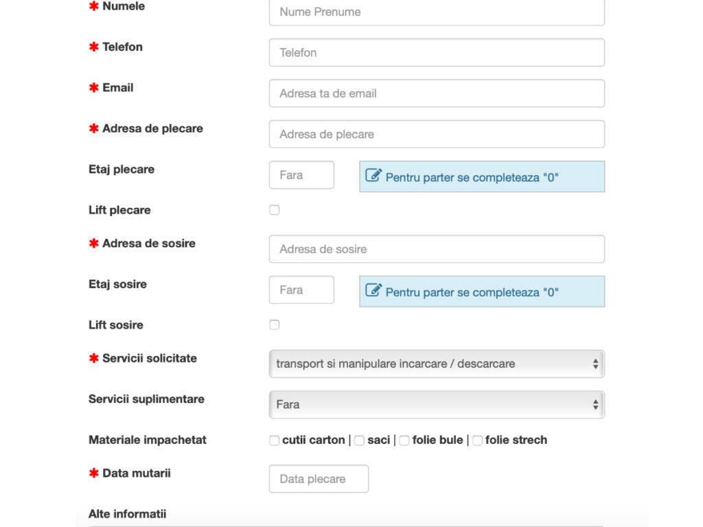 formular de contact aplicatie